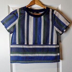 Reena Blue Green White Cutout Short Sleeve Crop Top